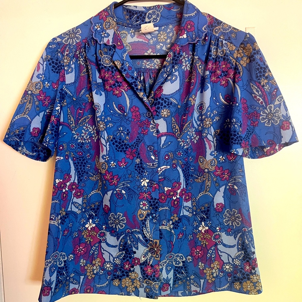 Vintage🌞 Psychedelic🌈 60s 70s 🌻Button Down Mod Top